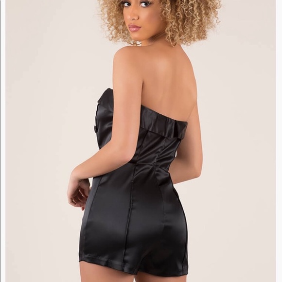 New LUXXEL Satin Tuxedo Romper - Picture 4 of 4